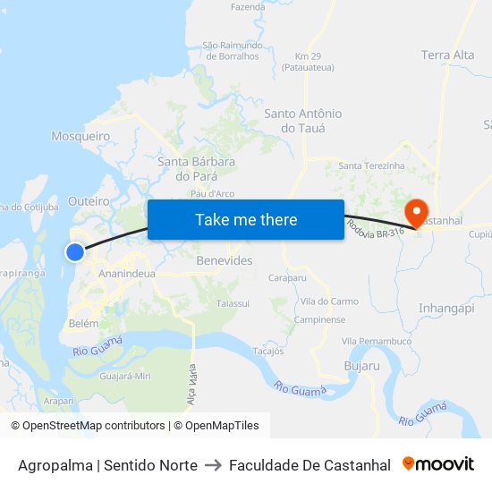 Agropalma | Sentido Norte to Faculdade De Castanhal map