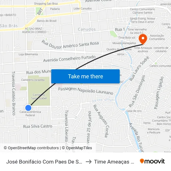 José Bonifácio Com Paes De Souza | Caixa to Time Ameaças Azulinos map