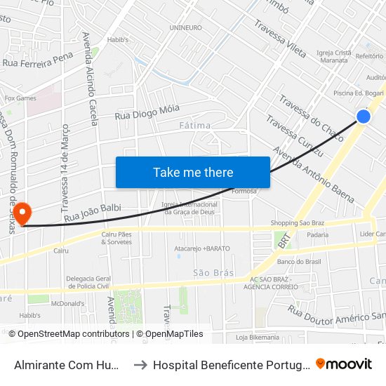Almirante Com Humaitá to Hospital Beneficente Portuguesa map