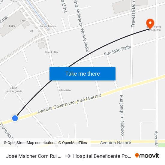 José Malcher Com Rui Barbosa to Hospital Beneficente Portuguesa map