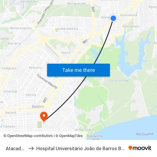 Atacadão Br to Hospital Universitário João de Barros Barreto (HUJBB) map