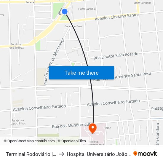 Terminal Rodoviário | Almirante Com Ceará to Hospital Universitário João de Barros Barreto (HUJBB) map