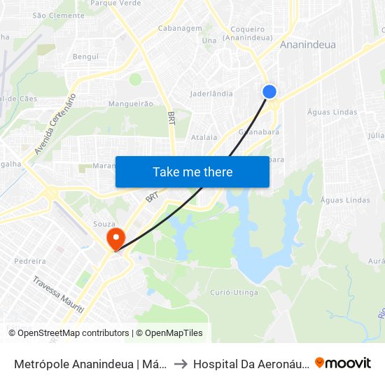 Metrópole Ananindeua | Mário Covas Com Pau D'Arco to Hospital Da Aeronáutica De Belém-Habe map