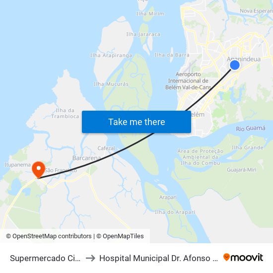 Supermercado Cidade | Sentido Sul to Hospital Municipal Dr. Afonso Rodrigues de Almeida Neves map