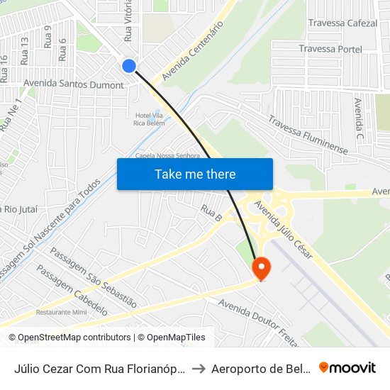 Júlio Cezar Com Rua Florianópolis to Aeroporto de Belém map