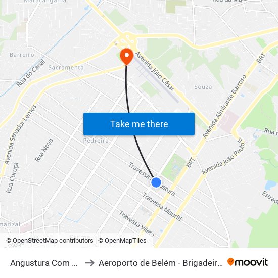 Angustura Com Rômulo Maiorana to Aeroporto de Belém - Brigadeiro Protásio de Oliveira - SBJC map