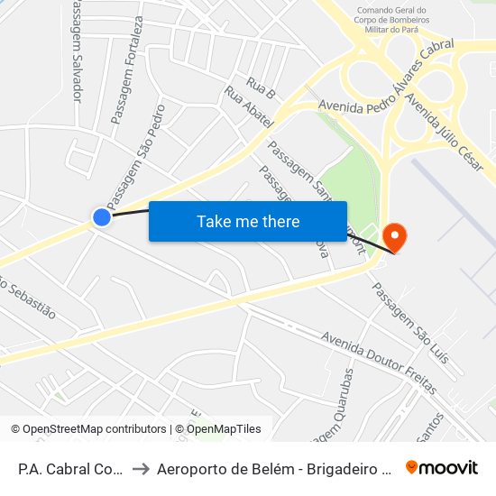 P.A. Cabral Com Dr. Freitas to Aeroporto de Belém - Brigadeiro Protásio de Oliveira - SBJC map