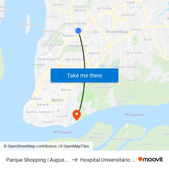 Parque Shopping | Augusto Montenegro to Hospital Universitário Bettina Ferro map