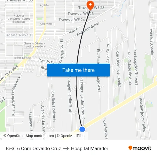 Br-316 Com Osvaldo Cruz to Hospital Maradei map