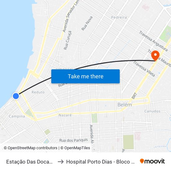 Estação Das Docas (Pista Da Direita) to Hospital Porto Dias - Bloco D / 5° Andar (Consultórios) map