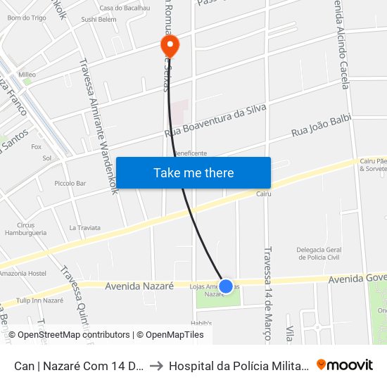 Can | Nazaré Com 14 De Março to Hospital da Polícia Militar do Pará map