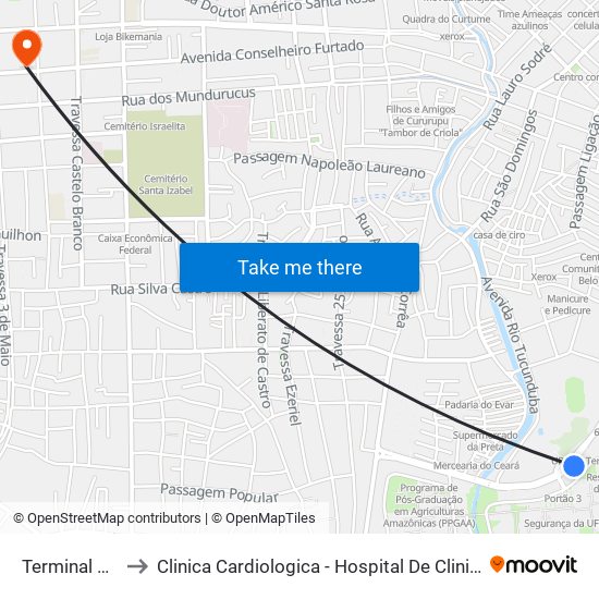 Terminal UFPA A to Clinica Cardiologica - Hospital De Clinicas Gaspar Viana map