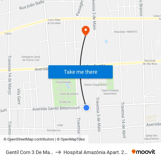 Gentil Com 3 De Maio to Hospital Amazônia Apart. 217 map