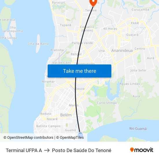 Terminal UFPA A to Posto De Saúde Do Tenoné map