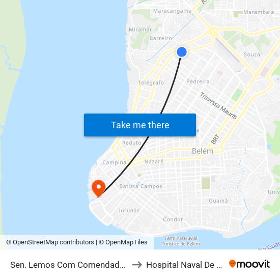 Sen. Lemos Com Comendador Pinho to Hospital Naval De Belém map