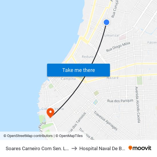Soares Carneiro Com Sen. Lemos to Hospital Naval De Belém map