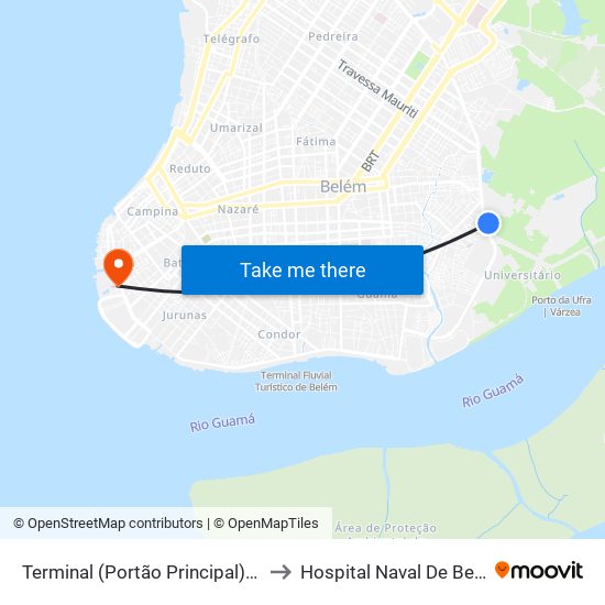 Terminal (Portão Principal) Ufra to Hospital Naval De Belém map