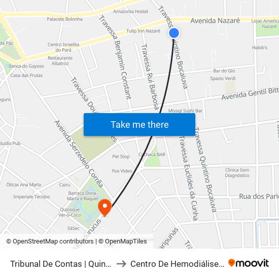 Tribunal De Contas | Quintino Com Nazaré to Centro De Hemodiálise Monteiro Leite map