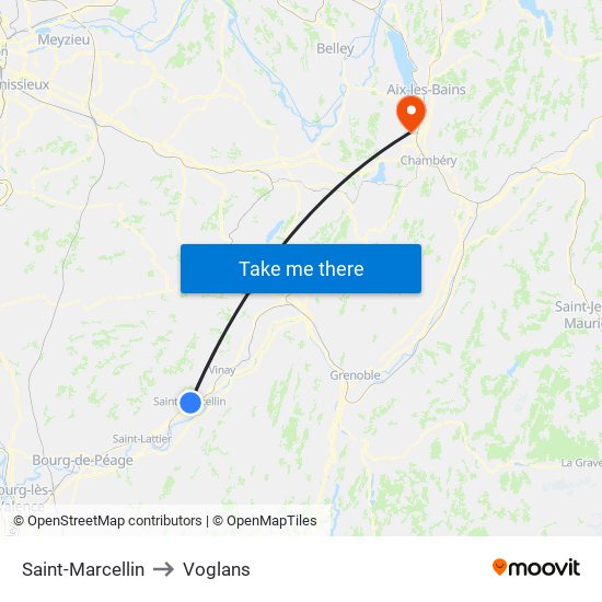 Saint-Marcellin to Voglans map