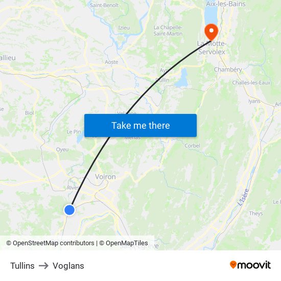 Tullins to Voglans map