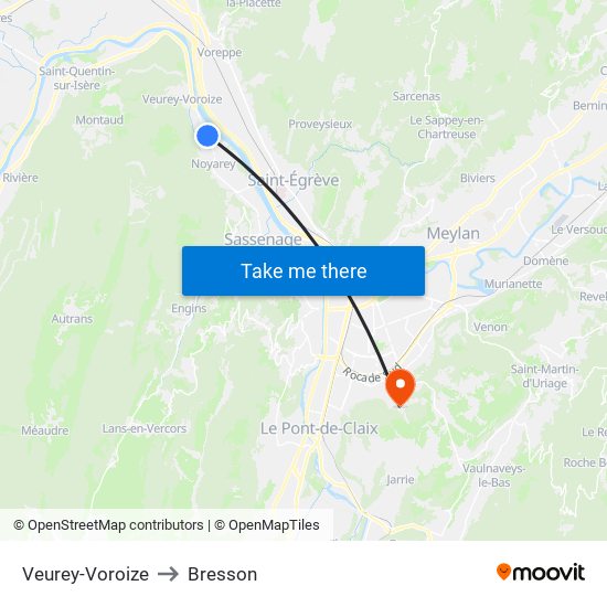 Veurey-Voroize to Bresson map