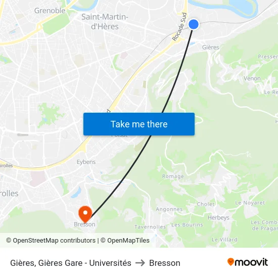 Gières, Gières Gare - Universités to Bresson map