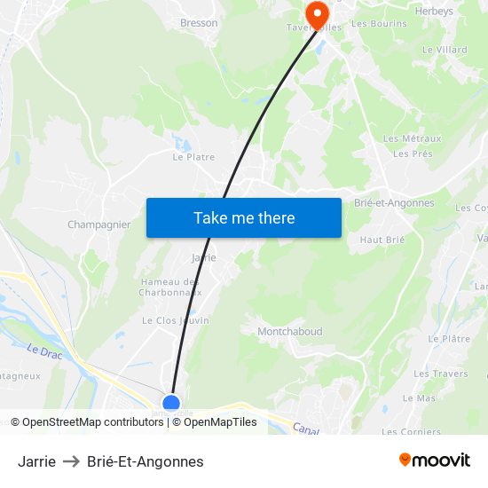 Jarrie to Brié-Et-Angonnes map