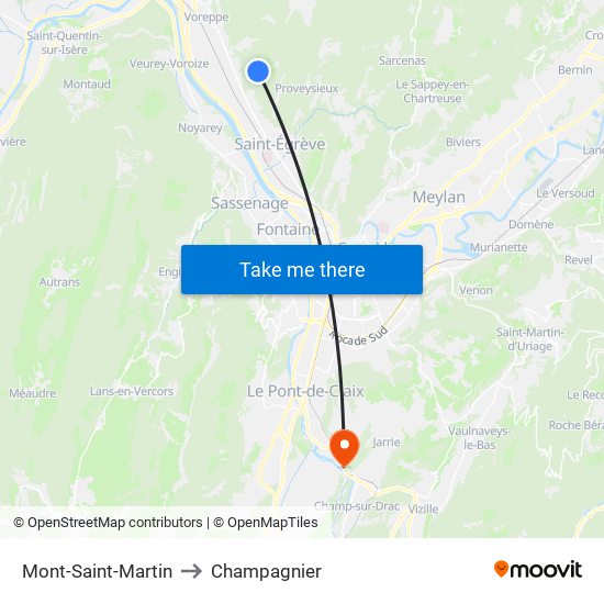 Mont-Saint-Martin to Champagnier map