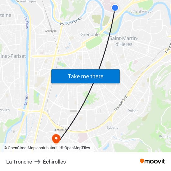 La Tronche to Échirolles map