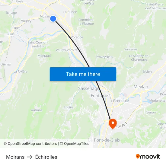Moirans to Échirolles map