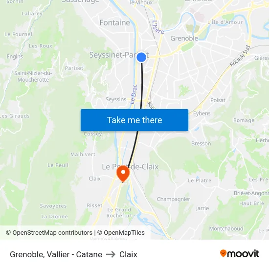Grenoble, Vallier - Catane to Claix map