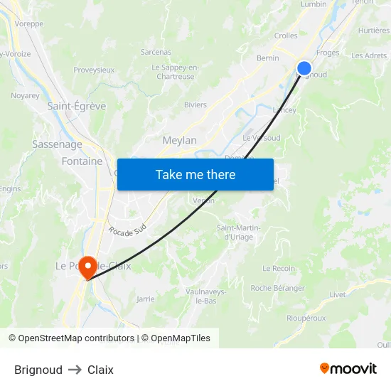 Brignoud to Claix map