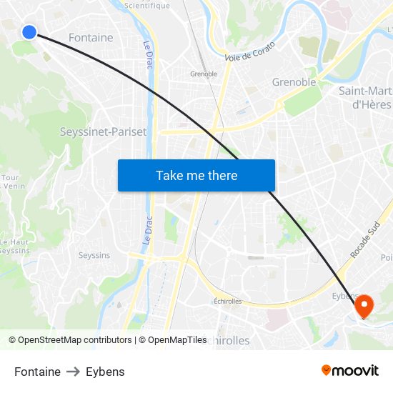 Fontaine to Eybens map