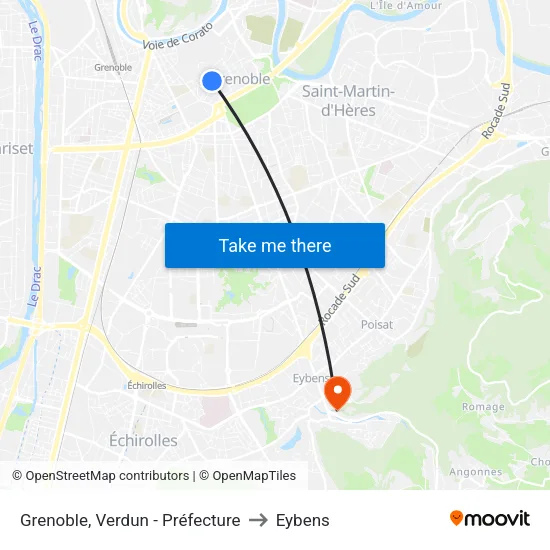 Grenoble, Verdun - Préfecture to Eybens map