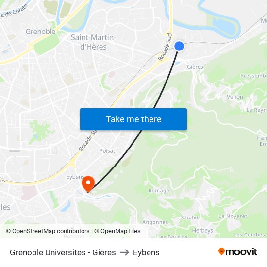 Grenoble Universités - Gières to Eybens map