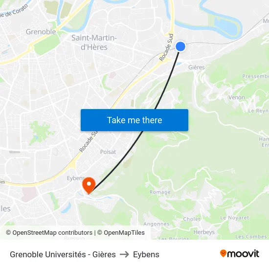 Grenoble Universités - Gières to Eybens map