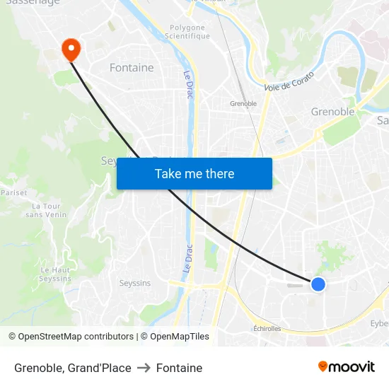 Grenoble, Grand'Place to Fontaine map