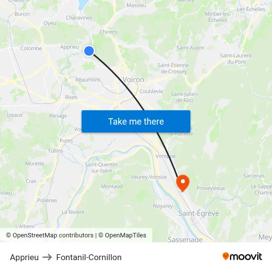 Apprieu to Fontanil-Cornillon map