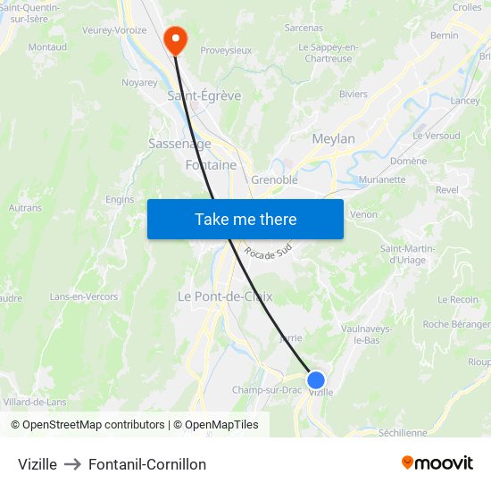 Vizille to Fontanil-Cornillon map