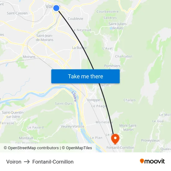 Voiron to Fontanil-Cornillon map