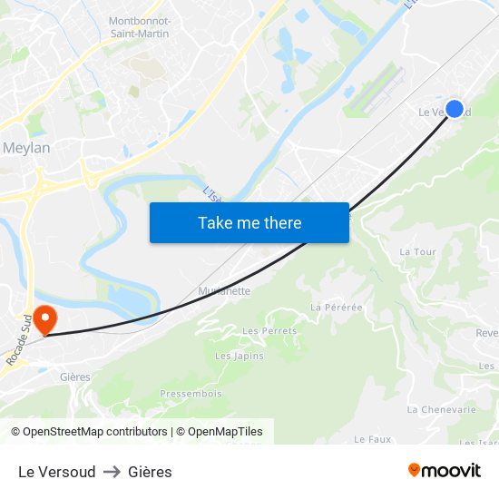 Le Versoud to Gières map