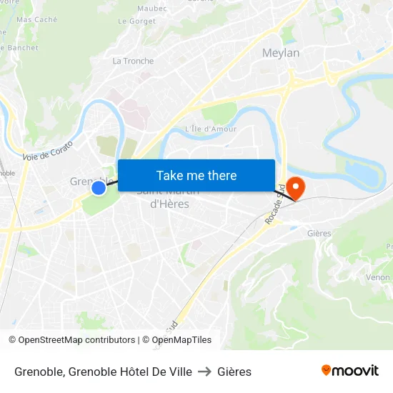Grenoble, Grenoble Hôtel De Ville to Gières map