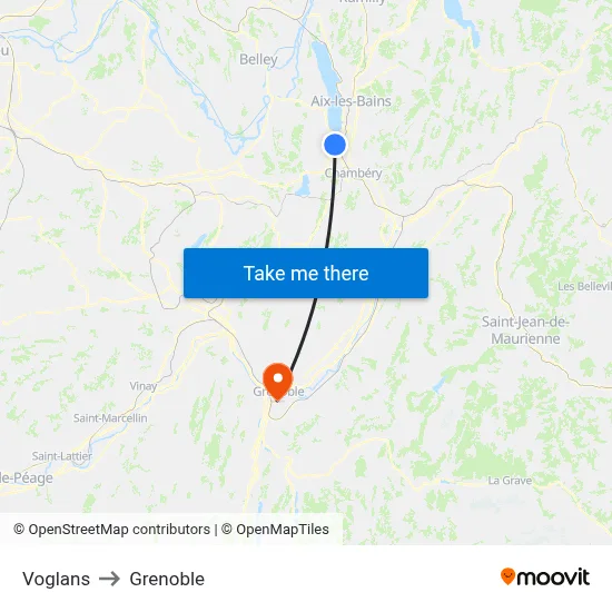 Voglans to Grenoble map