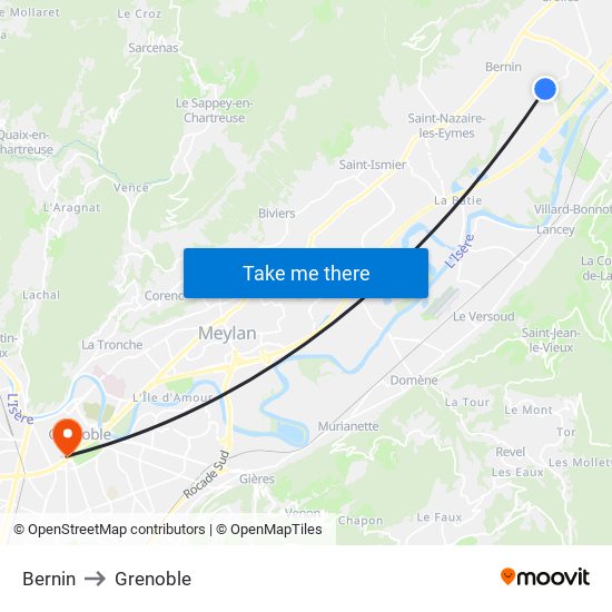 Bernin to Grenoble map