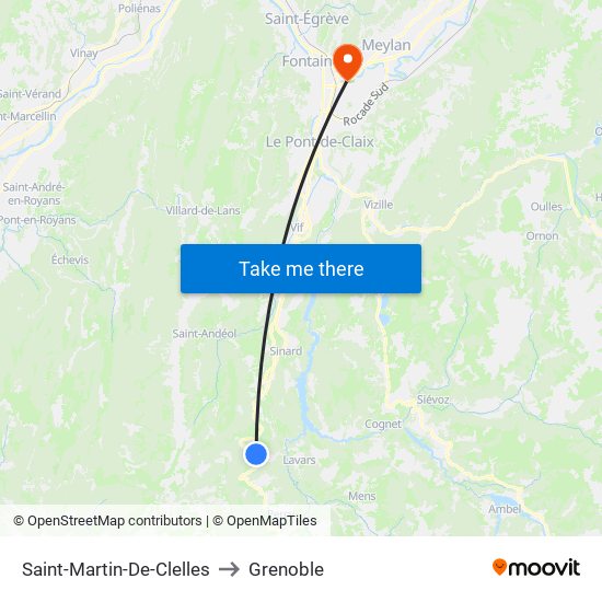 Saint-Martin-De-Clelles to Grenoble map