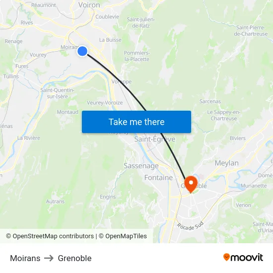Moirans to Grenoble map