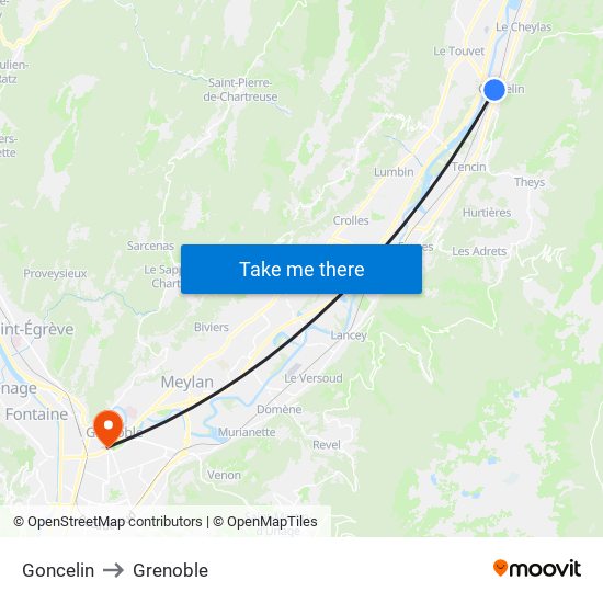 Goncelin to Grenoble map