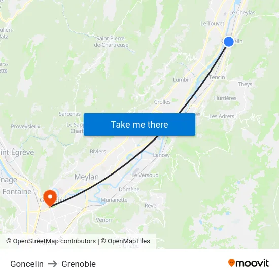 Goncelin to Grenoble map