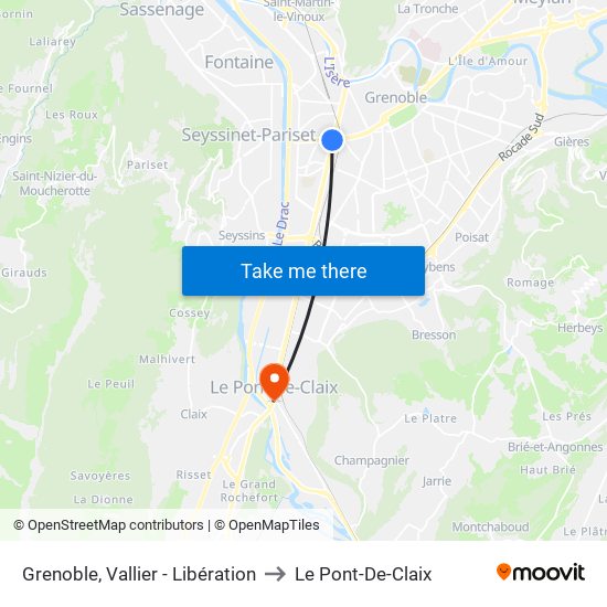 Grenoble, Vallier - Libération to Le Pont-De-Claix map