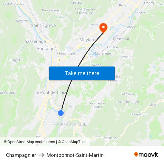 Champagnier to Montbonnot-Saint-Martin map